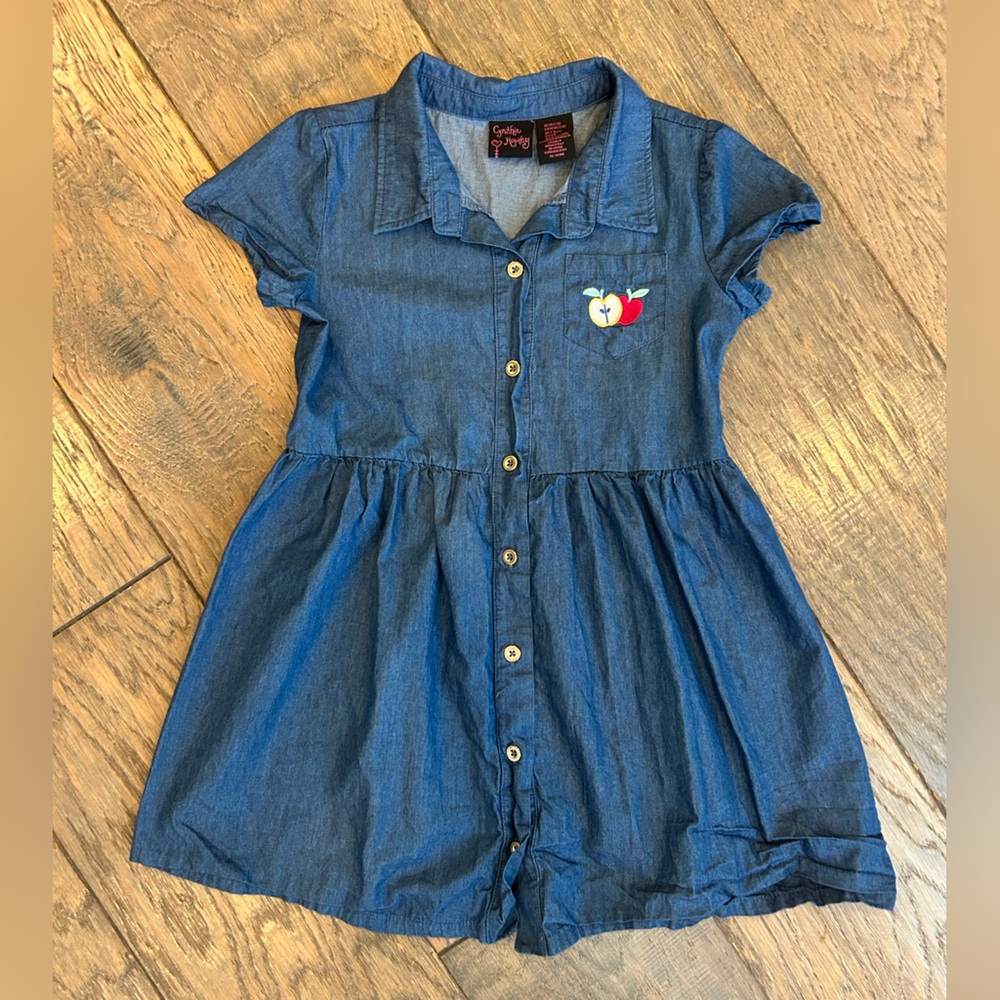 Cynthia Rowley Girls Blue Apple Dress button up collar size Medium 7/8 chambray